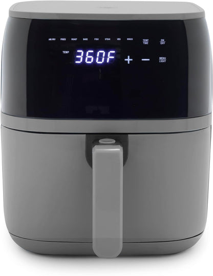 GreenLife Compact Electric Air Fryer Oven, 5.3 QT, PFAS-Free Ceramic Nonstick Drawer, 8 One Touch Digital Display, Easy View Window, Auto Shut-Off Timer, Dishwasher Safe Parts, 1500 Watts, Graphite