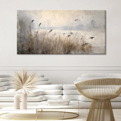 LASMOND Vintage Meadow Wall Art for Living Room Reed Grass Canvas Painting Prints Large Retro Rustic Cottagecore Countryside Landscape Farmhouse Bedroom Artwork Home Decor (46x23 Inches)