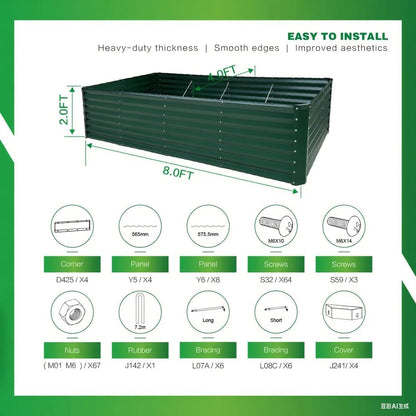 GARDMAX 8x4x2FT Galvanized Raised Garden Bed Kit, Metal Planter Boxes Outdoor with Easy Assembly, Large Garden Bed for Vegetables, Fruits, Flower, Herbs Rectangle Dark Green