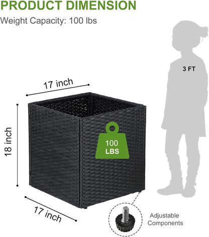 LEWIS&WAYNE Large Square Planter Box Handmade Wicker Tall Planters for Outdoor Plants with Removable Liners Modern Planter for Indoor Outdoor Garden Patio Front Porch - Black, 17''x17''x18''