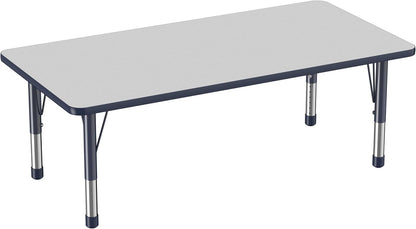 FDP Rectangle Activity School and Classroom Kids Table (30 x 60 inch), Toddler Legs, Adjustable Height 15-24 inches - Gray Top and Navy Edge