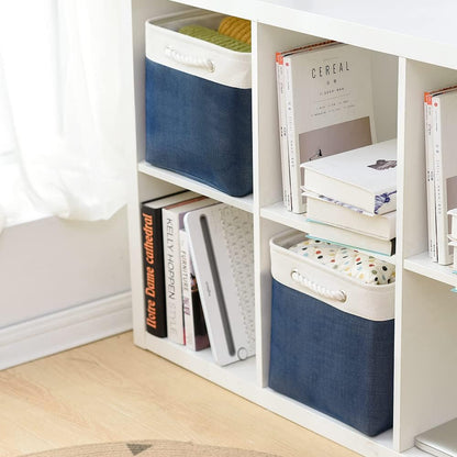 TcaFmac Organization and Storage Basket for Gifts Empty - 16x12x12 inch Large 2 Pack Collapsible Storage Bins for Shelves, Fabric Storage Cubes for Organizing Cloth Toy Kids (White & Jean Blue)