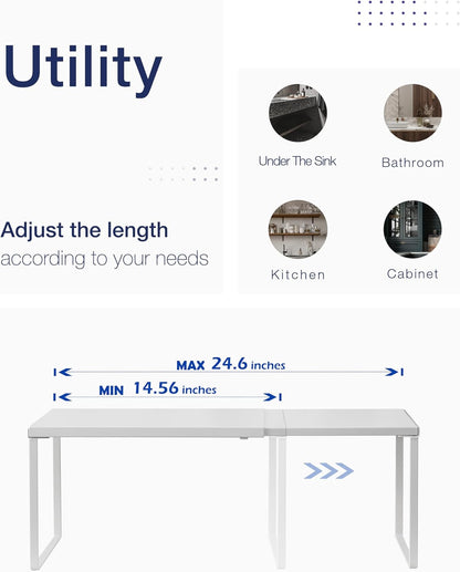 Nxconsu Cabinet Shelf Expandable Organizer Riser Rack for Kitchen Pantry Cupboard Under Sink Countertop Home Organization Extra Storage Space Saver Heavy Duty Metal Edgeless Design White Extra Large