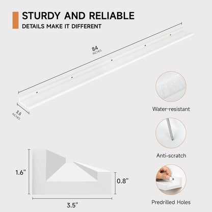 Floating Picture Ledge Shelves for Wall Set of 2, 84 Inches Picture Ledge Shelf with Long Large Nursery Book Shelf for Toys Storage Kids Bookshelf Wall Mounted Living Room Bedroom Decor Frames, White