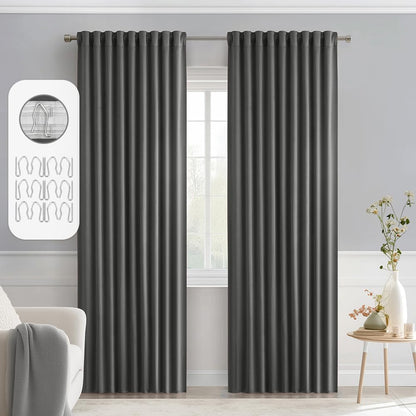 MIULEE Back Tab Grey Blackout Curtains 84 Inch Length 2 Panels Set for Living Room Bedroom Privacy, Rod Pocket/Pinch Pleated Thermal Insulated Room Darkening Light Blocking Curtains 84 Inches Long