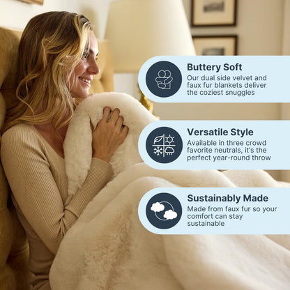 Nuzzie Snuggle Luxe Premium Soft Eco-Conscious Cozy Throw Blanket for Perfect Comfort - Vanilla (90"x108")