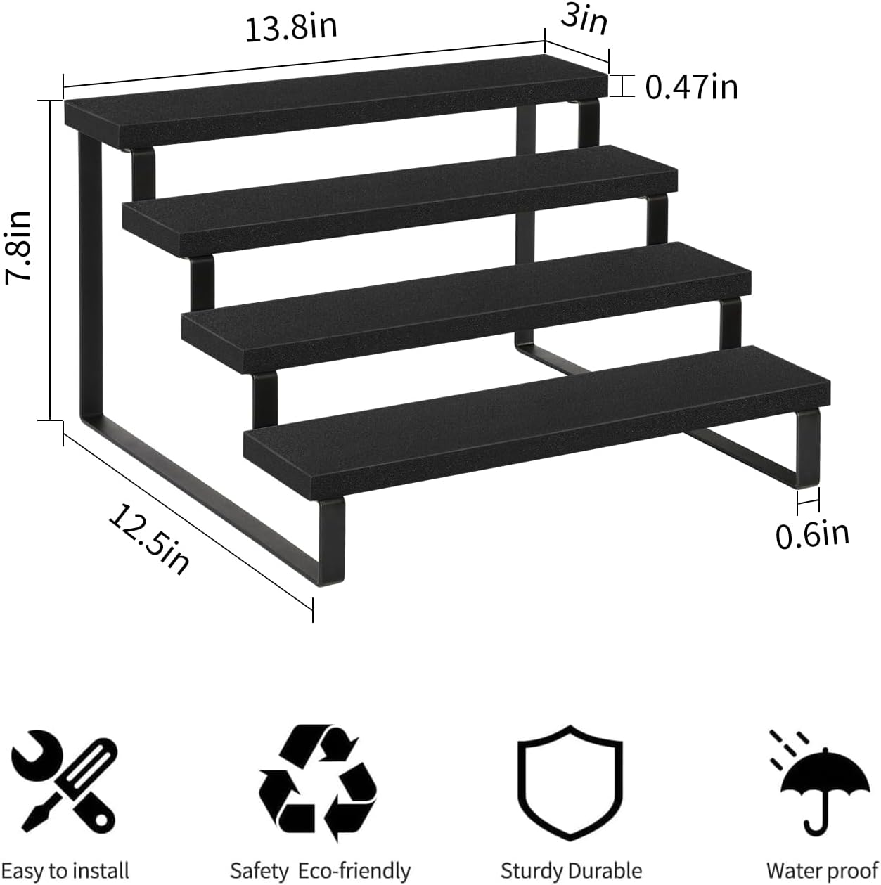 YINMIT Wooden Display Riser Stand, Tiered Perfume and Cologne Organizer Stand, 4 Tier Spice Rack Organizer, Rustic Display Shelf for Candles (4 Tier,2Pack,Black)