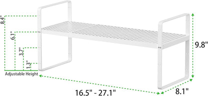 Expandable Cabinet Storage Shelf Stackable Organizer Rack for Kitchen Bathroom Pantry Spice Cupboard Coffee Countertop Home Office Desk Heavy Duty Nonslip White Small 1 Pack