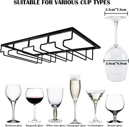 4 Rows Wine Glass Rack Under Cabinet Hanging Stemware Wine Glass Holder Under Shelf, 2 Packs Wire Wine Glasses Racks Hanger for Bar, Kitchen