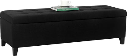 Joveco Storage Ottoman Bench, 51" Rectangle Long Bench, for Bedroom, End Foot of Bed, Living Room, Entryway, Line Black