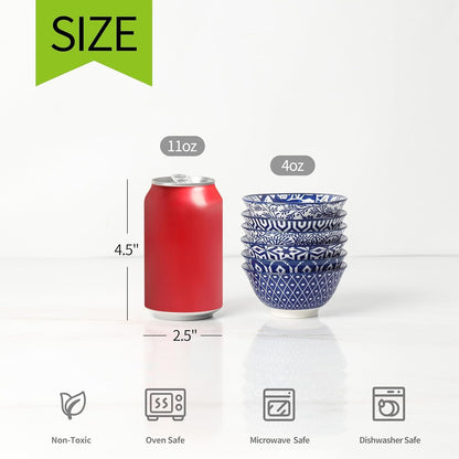 Selamica Ceramic Mini Bowl Set, 4 oz Dipping Bowls for Snack Side Dishes Condiment, Set of 6, Vintage Blue