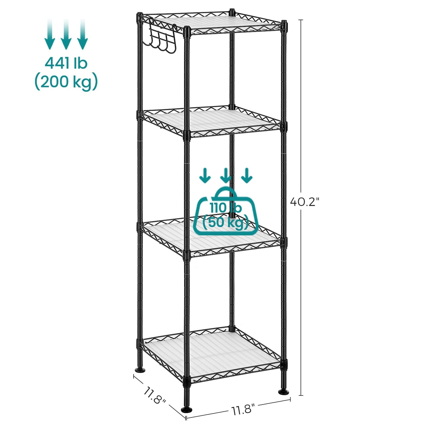 SONGMICS Storage Shelf, Bathroom Shelf for Small Space, 4 Tier