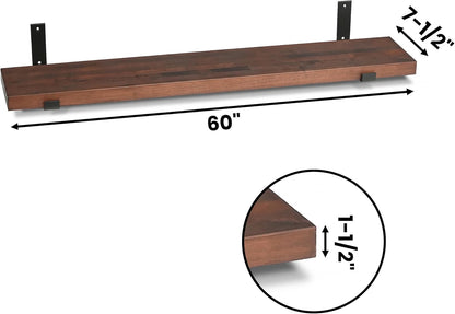 CONSDAN Floating Shelves for Wall Mounted Book Shelf Hanging Shelves Floating Bookshelf for Bedroom, Bathroom, Living Room, Kitchen USA Grown Solid Hardwood, Dark Maple 60x7.5x1.5 in (Set of 2)