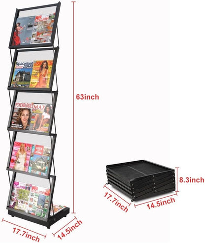 brochure display stand&Foldable Magazine Rack with 5 Pockets for Exhibition and Trade Show (17.7'X14.5'X63')