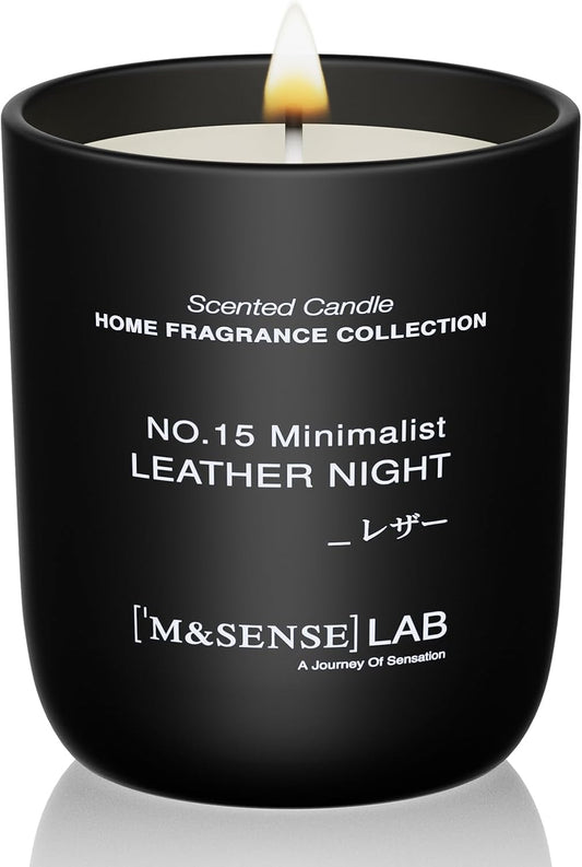 M&SENSE Natural Soy Candle| Leather Night | 5.3 oz | Minimalist Scented Candle for Relaxation