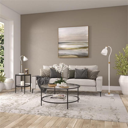 Henn&Hart 20" Wide Round Side Table with Glass Shelf in Blackened Bronze, Table for Living Room, Bedroom