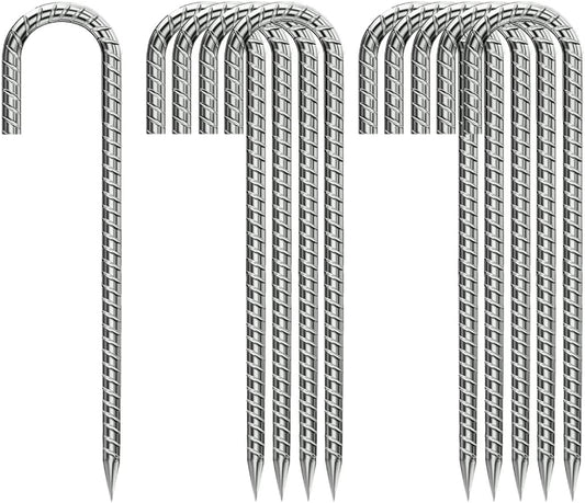 Rebar-Stakes-12-Inch, Ground Stakes Heavy Duty J-Hook Galvanized Anti-Rust Heavy Duty Ground