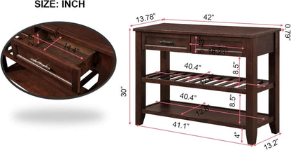 Solid Wood Console Table Sofa Tables with Drawers and Shelves Small Entryway Table for Living Room,Decorative,Foyer(42" Espresso)
