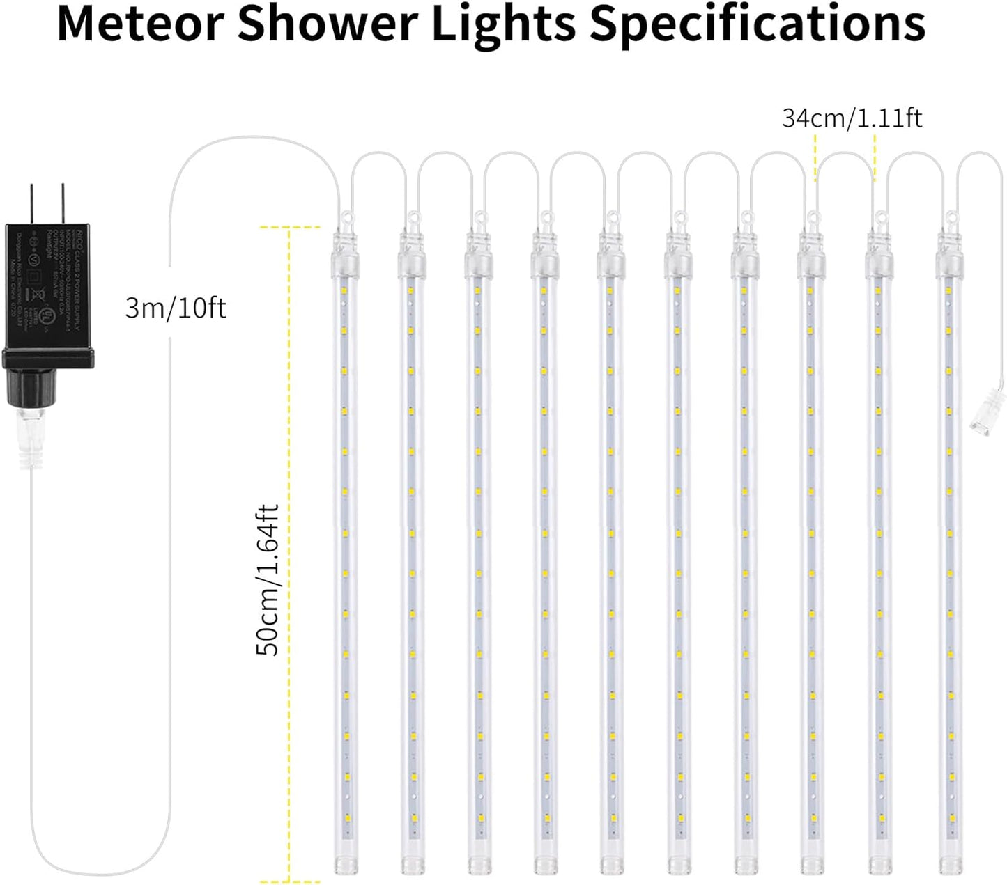 【2 Pack】 Christmas Lights Meteor Shower Rain Lights 20inch, Totally 20 Tube 720 LEDs Icicle Lights Outdoor Raindrop Lights for Xmas Halloween Wedding Party Tree Holiday Decoration, White