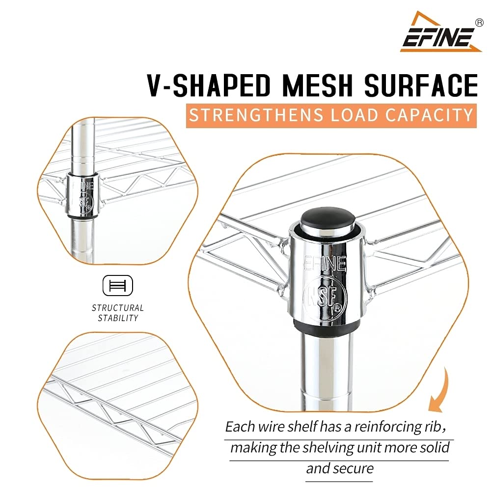 EFINE 2-Pack 3-Shelf Chrome Shelving Unit with 3-Shelf Liners, Adjustable Rack, Steel Wire Shelves