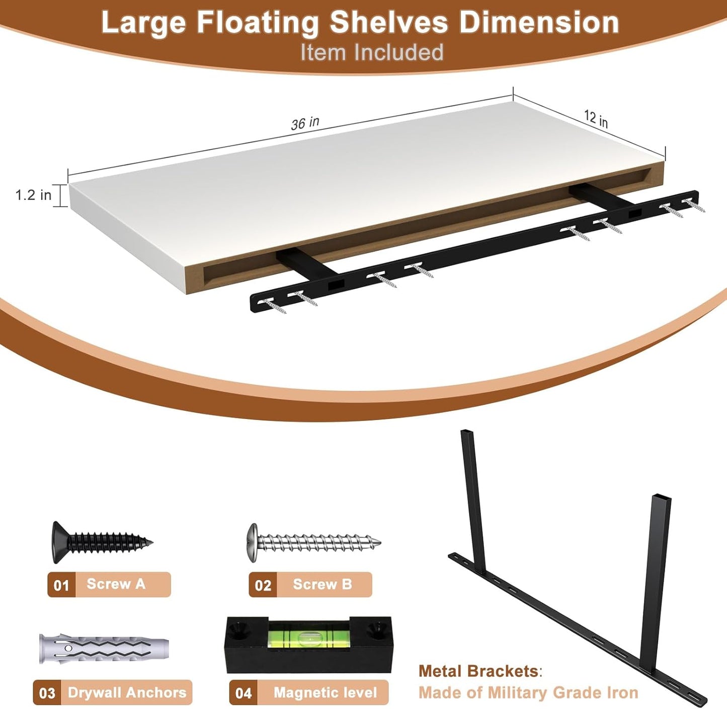 12 Inch Deep Floating Shelves for Wall 3 Pack White Floating Shelves Large Storage Space Wall Mount Shelf for Living Room Kitchen Bathroom 36" W x 12" D x 1.2" H White
