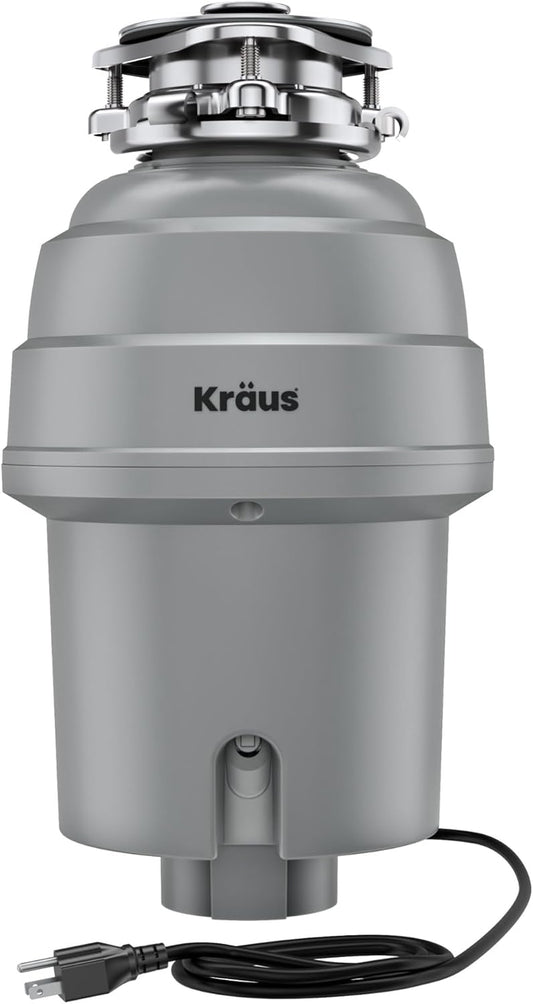 KRAUS WasteGuard High-Speed 3/4 HP Continuous Feed Ultra-Quiet Motor Garbage Disposal with Power