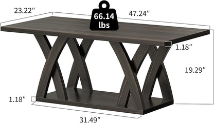 47” Wood Coffee Tables for Living Room Rustic Stands with Storage Shelf Brown Coffee Tables for Living Room. Farmhouse Center Stands with Shelf Farmhouse Rectangle Center Table