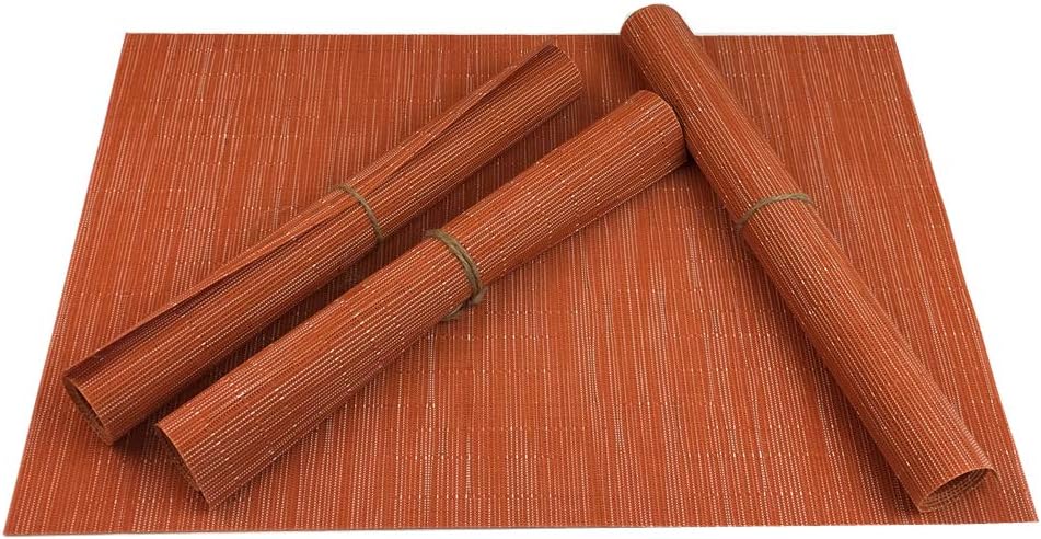 WAZAIGUR Placemats Set of 4 for Dining Table Heat-Resistant Washable Place Mats Woven Vinyl Kitchen Table Mats Easy to Clean,Orange