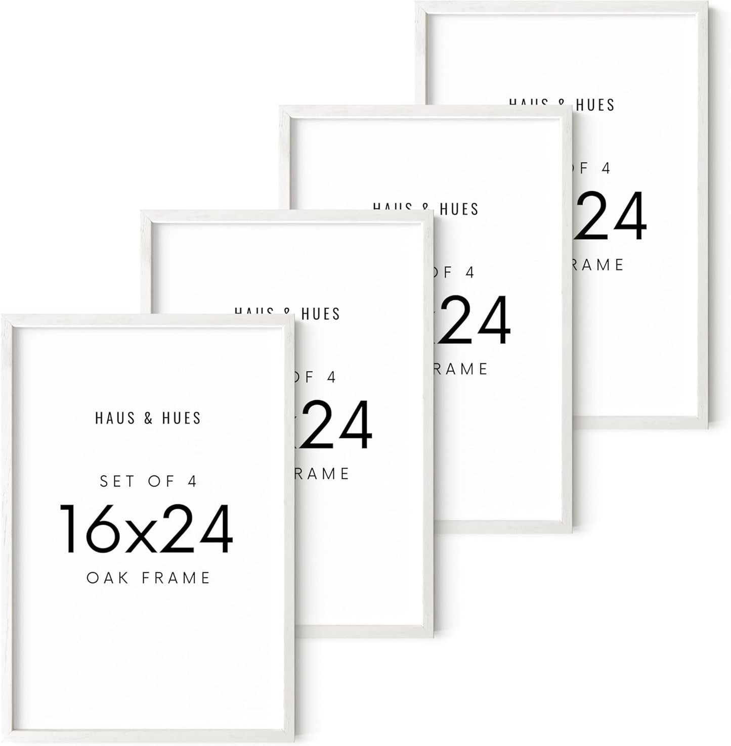 HAUS AND HUES Picture Frames 16x24 - Set of 4 16x24 Picture Frames for Wall, Poster Frames 16x24, 16 x 24 Gallery Wall Frame Set, 16 by 24 Picture Frame Natural Wood Frame (White Frame)