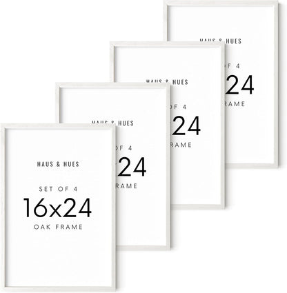HAUS AND HUES Picture Frames 16x24 - Set of 4 16x24 Picture Frames for Wall, Poster Frames 16x24, 16 x 24 Gallery Wall Frame Set, 16 by 24 Picture Frame Natural Wood Frame (White Frame)