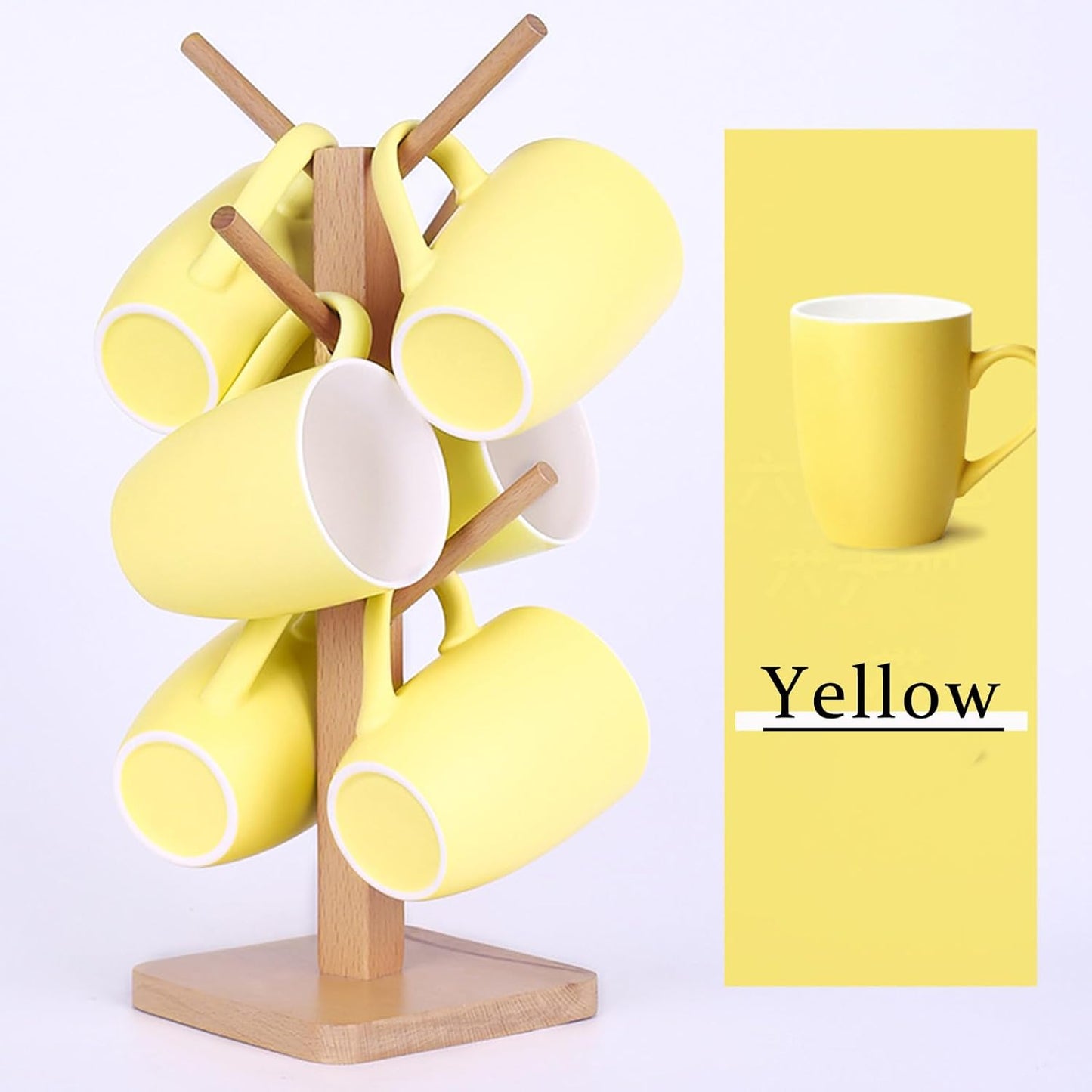 Coffee Mugs Set of 6, 12oz Ceramic Coffee Mugs with Handle, Matte Porcelain Yellow Coffee Mug for Latte, Tea, Cocoa, Cappuccino, Cups for Women Men for Home Restaurant Mug (Yellow)