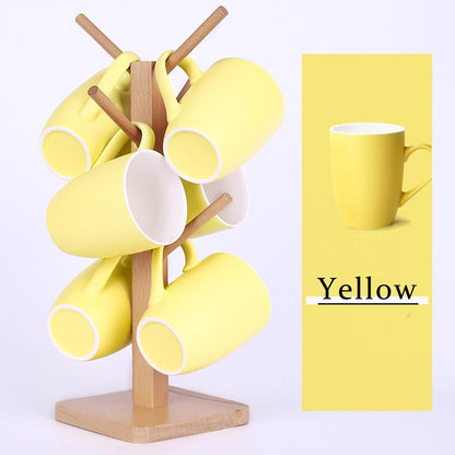 Coffee Mugs Set of 6, 12oz Ceramic Coffee Mugs with Handle, Matte Porcelain Yellow Coffee Mug for Latte, Tea, Cocoa, Cappuccino, Cups for Women Men for Home Restaurant Mug (Yellow)