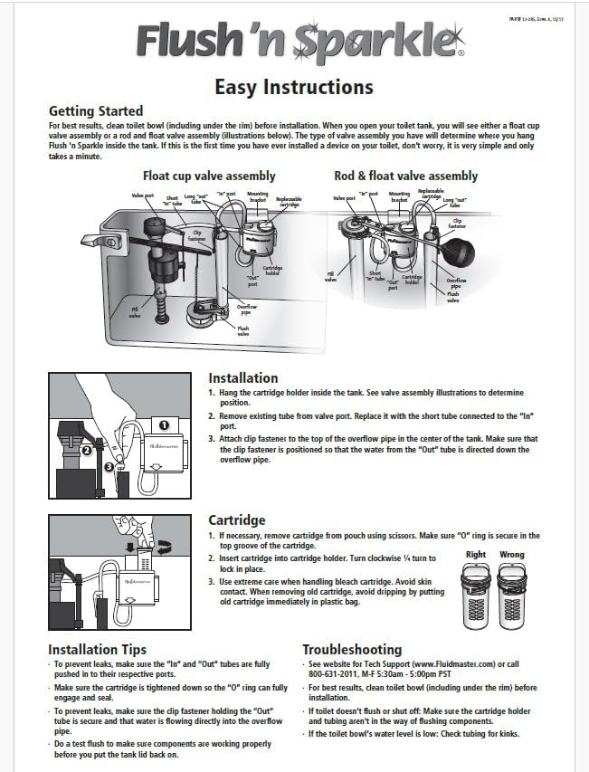 Fluidmaster 8302P8 Flush 'n Sparkle Automatic Toilet Bowl Cleaning System Bleach Replacement Cartridge Refills, 2-Pack