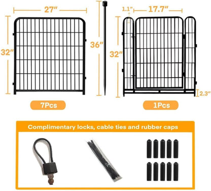 32 in(H) Decorative Garden Fence with Gate, 8 Panels Total 17.7 Ft(L) Heavy Duty Iron Animal Barrier Fence for Yard,Suitable for Indoor Pet Or Outdoor Dog Fencing, Garden Border Fence