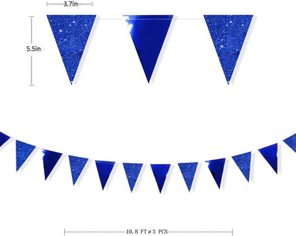 30 Ft Royal Blue Party Decorations Navy Blue Metallic Glitter Paper Triangle Banner Flag Garland Pennant Bunting for Graduation Birthday Wedding Bridal Shower Ahoy Achor Nautical Theme Party Supplies