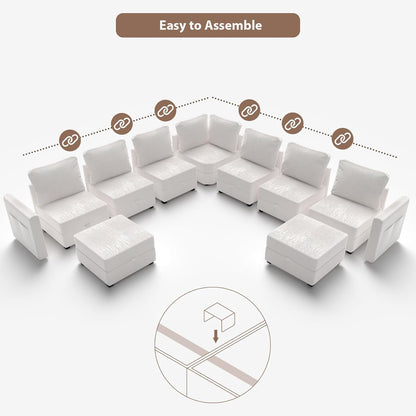 mestyl Modular Sectional Sofa Convertible Sofa Couch Set with Storage for Living Room, Modern 7 Seater Modular Sectional Couch with 2 Movable Ottoman (Beige)