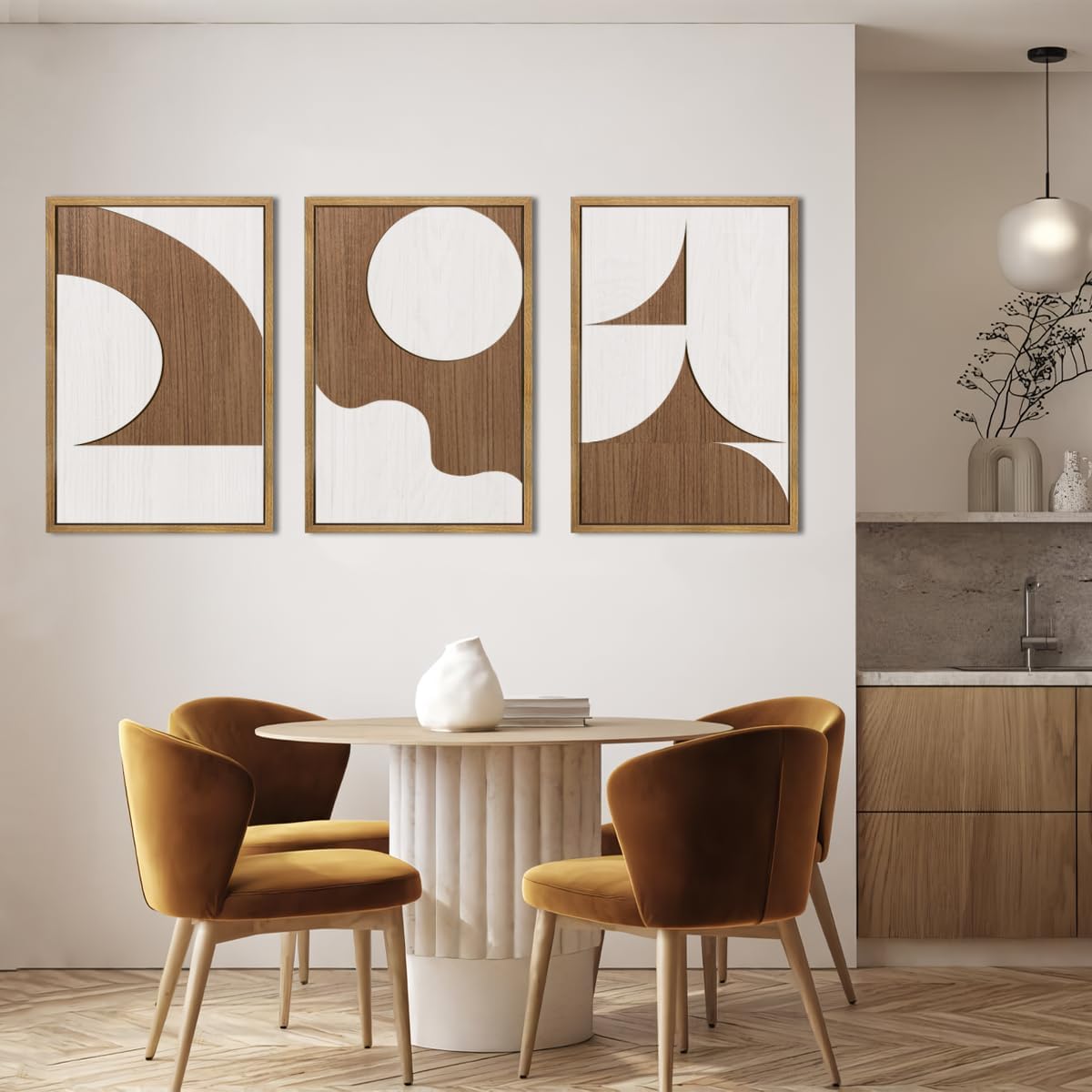 Large Abstract Brown and Beige Wall Art Set Modern Geometric Wood Grain Wall Decor Minimalist Neutral Mid Century Artwork Bohemian Art Decor for Living Room Bedroom Office-16x24Inch x3