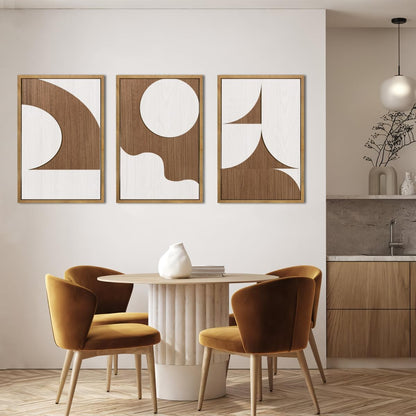 Large Abstract Brown and Beige Wall Art Set Modern Geometric Wood Grain Wall Decor Minimalist Neutral Mid Century Artwork Bohemian Art Decor for Living Room Bedroom Office-16x24Inch x3