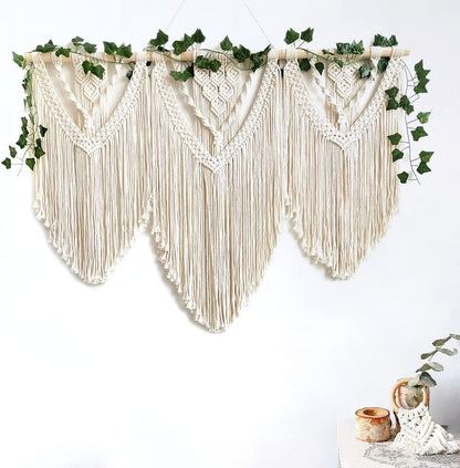 guzhiou large macrame wall hanging - Boho Tapestry Macrame Wall Decor Art- Chic Bohemian Handmade Woven Tapestry Home Decoration for Bedroom Living Room Apartment Wedding Party - 43"x32" (with Ivy)