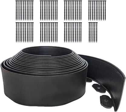 49FT Landscape Edging, 4 in Tall Garden Edging Borders with 75 Spikes,Flexible No Dig Lawn Edging Plastic Borders for Garden, Flower Beds, Pavement-Black
