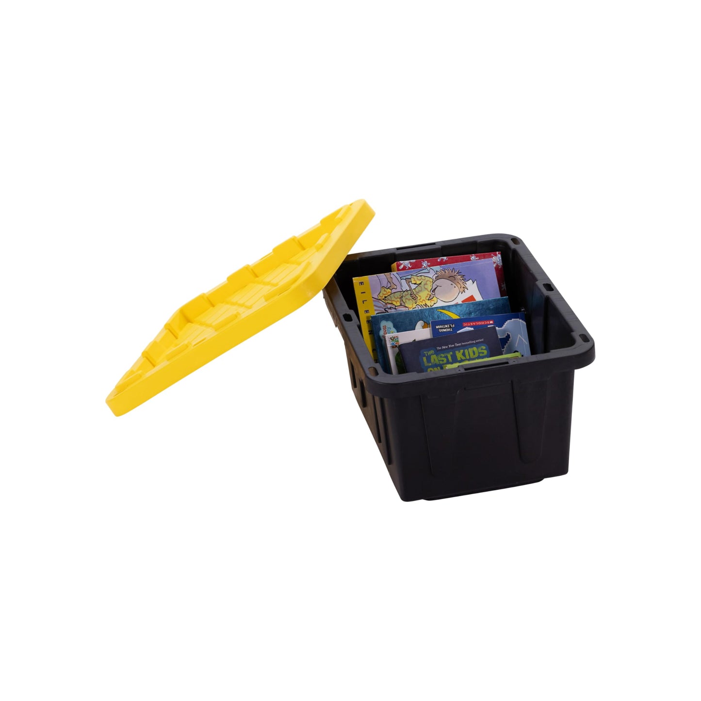 Plastic 5-Gallon Storage Tote with Lockable Lid, Stackable Tough Regular-Duty Bin for Garage