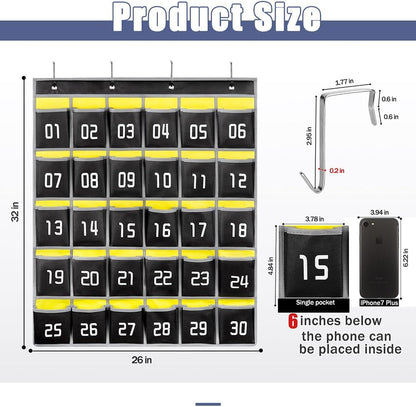 Loghot Classroom Accessories Closet Pocket Chart for Cell Phones Holder Wall Door Hanging Organizer (30 Pockets Black)
