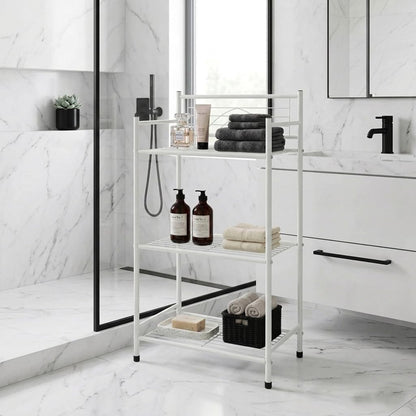 Bath Bliss 3 Tier Freestanding Bathroom Storage Shelf, White Metal Organizer Rack | Rust Resistant