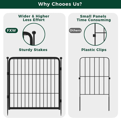 FXW Garden Fence Outdoor for The Yard – 24in(H) x 3.7ft(L) Heavy Duty Metal Animal Barrier for Dog and Rabbit, Decorative Dog Fence, 2 Panels, Black