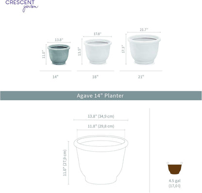 Crescent Garden Agave Planter, Charming Old-World Plant Pot, 14-Inch (Caviar Black)