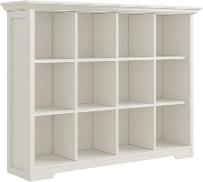 Wooden Cube Bookcase with Base - Modern 3 Tiers Floor Standing Open Shelf Cabinet for Home and Office, 12-Cube Lattice Bookshelf, Warm White