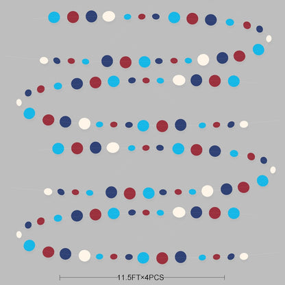 Nautical Party Decorations Circle Dot Garland Navy Blue Red White Hanging Paper Polka Dot Streamer for Nautical Pirate Ahoy Achor Baby Shower Birthday Wedding Bridal Shower Bachelorette Party Supplies