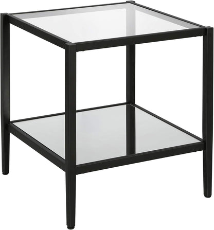 Henn&Hart 20" Wide Square Side Table with Mirror Shelf in Blackened Bronze, Table for Living Room, Bedroom