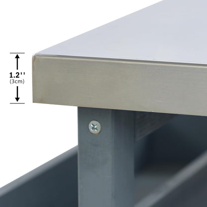 Outdoor Solid Wood Grill Table with Stainless Steel Top, Farmhouse Kitchen Island with Storage Cabinet, Outdoor Bar Cart with Internal Storage Rack, Spice & Towel Rack, Grey Blue