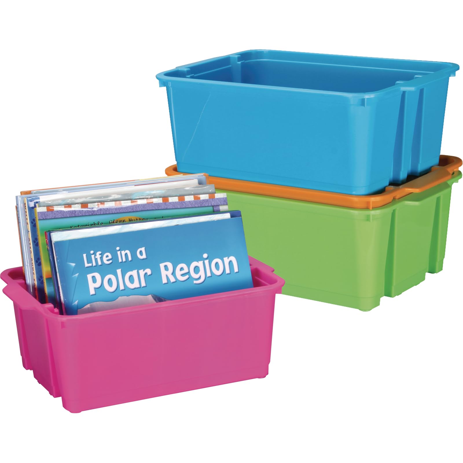 Really Good Stuff Stacking Bins, 14" x 10" x 5.75", 4-Pack, Neon